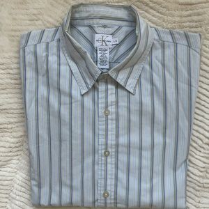 CALVIN KLEIN Long Sleeve Button Down Shirt - size large light blue stripe